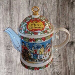 🎄Sadler Christmas Holiday Teapot ENGLAND vintage